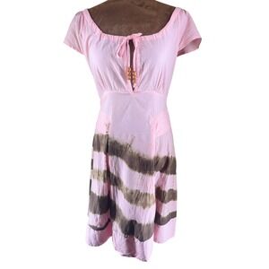 Chaudry KC Sample Dress Women's M Pink Brown Tie Dye Boho Midi NWT Deadstock